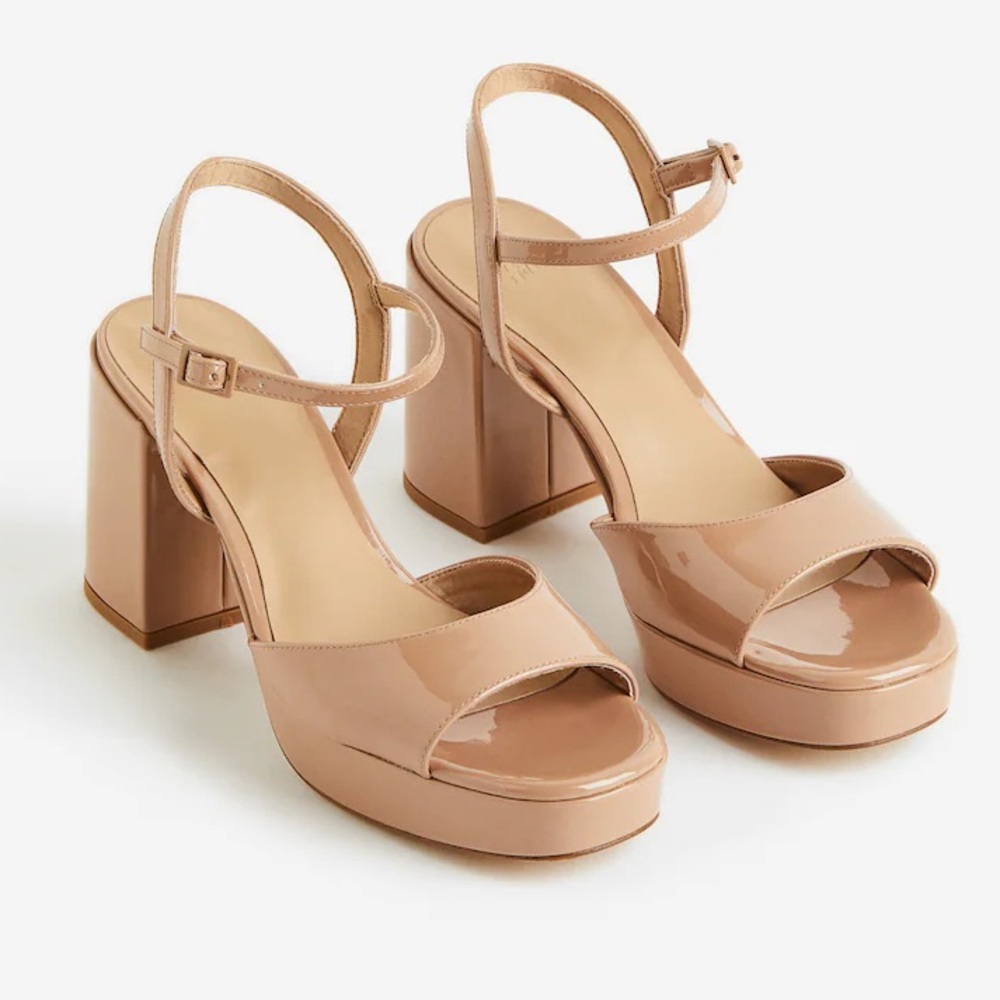 H&M chunky dark beige nude tan open toe heeled sandals heels, thick block heel